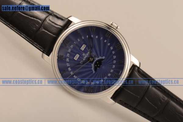 Perfect Replica BlancPain Villeret Moonphase & Complete Calendar Watch Steel 6664-3643-56Bl (AAAF)