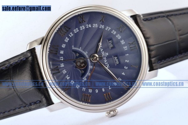 Replica BlancPain Villeret Moonphase & Complete Calendar Watch Steel 6654-1529-55b (EF)