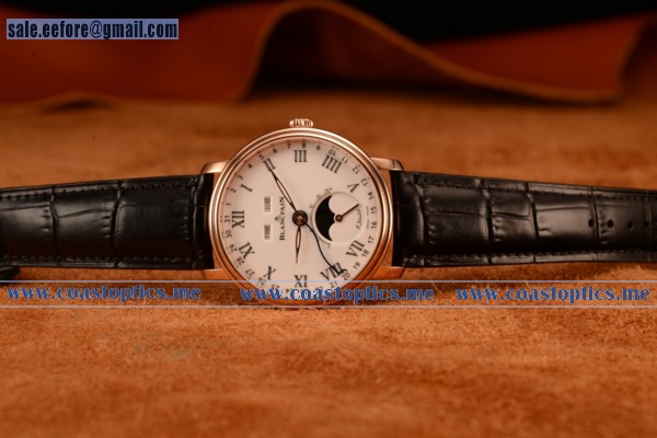 Blancpain Villeret Miyota 9015 Automatic Rose Gold Case With White Dial Roman And Black Leather Strap (Ef)