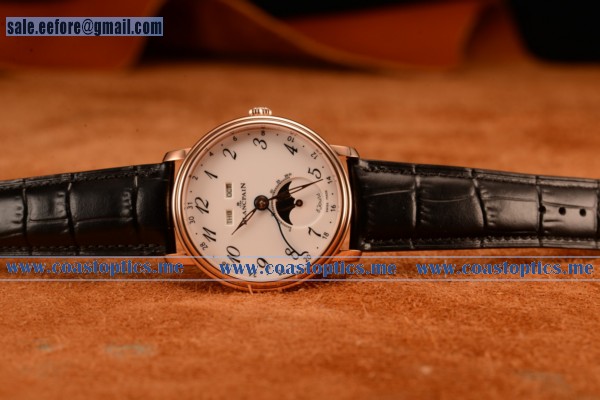 Blancpain Villeret Miyota 9015 Automatic Rose Gold Case With White Dial Arabic And Black Leather Strap (Ef)