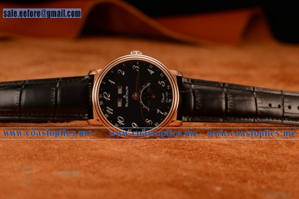 Blancpain Villeret Miyota 9015 Automatic Rose Gold Case With Black Dial Arbic And Black Leather Strap (Ef)