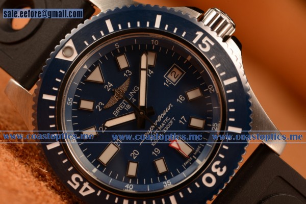 Breitling Superocean 2824 Auto Steel Case With Blue Dial And Black Rubber Strap - 1:1 Origianl (Gf) - Click Image to Close