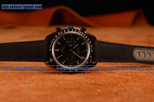Omega Speedmaster Co-axial Chronograph Dark Side Of The Moon Swiss Valjoux 7750 Automatic Ceramic Case With Black Dial Stick Markers And Black Leather Strap (Ef) - Click Image to Close