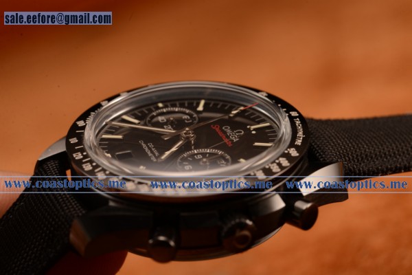Omega Speedmaster Co-axial Chronograph Dark Side Of The Moon Swiss Valjoux 7750 Automatic Ceramic Case With Black Dial Stick Markers And Black Leather Strap (Ef) - Click Image to Close