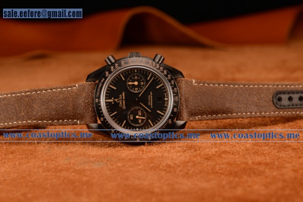 Omega Speedmaster Co-axial Chronograph Dark Side Of The Moon Swiss Valjoux 7750 Automatic Ceramic Case With Black Dial Stick Markers And Brown Nylon/Leather Strap (Ef)