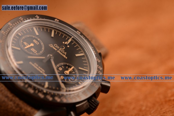 Omega Speedmaster Co-axial Chronograph Dark Side Of The Moon Swiss Valjoux 7750 Automatic Ceramic Case With Black Dial Stick Markers And Brown Nylon/Leather Strap (Ef) - Click Image to Close