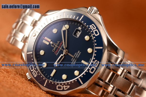 Omega Seamaster 300m Swiss Eta 2824 Automatic Steel Case With Blue Dial And Blue Ceramic Bezel - Click Image to Close