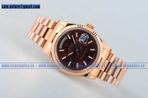 Perfect Replica Rolex Day-Date Watch Rose Gold Stick Markers 218235 brwsp (BP)