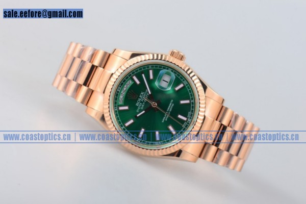 Perfect Replica Rolex Day-Date Watch Rose Gold Stick Markers 218235 greesp (BP)