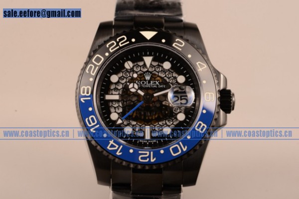 Best Replica Rolex GMT-Master II Batman Skeleton Watch PVD 116710