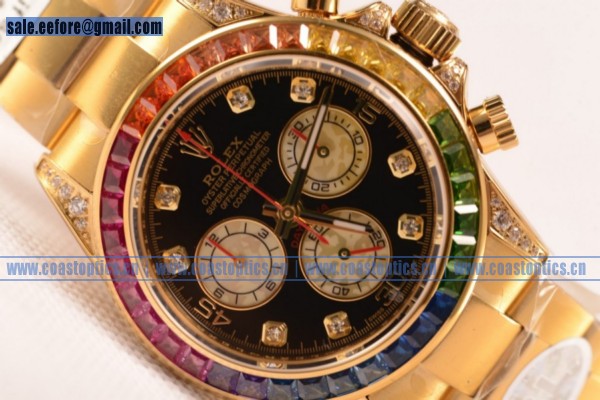 Replica Rolex Cosmograph Daytona Rainbow Diamond Chrono Watch Yellow Gold 116598RBOW