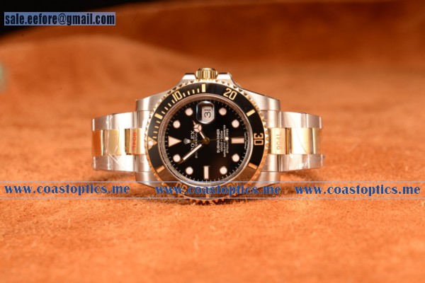 Top Quality Rolex Submariner Two Tone Case Black Dial Dots Markers Two Tone Bracelet 116613bk