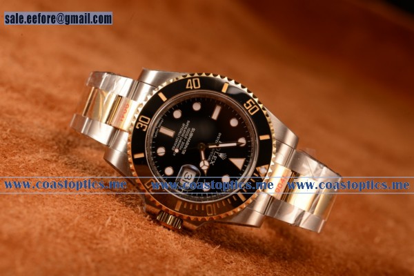 Top Quality Rolex Submariner Two Tone Case Black Dial Dots Markers Two Tone Bracelet 116613bk - Click Image to Close