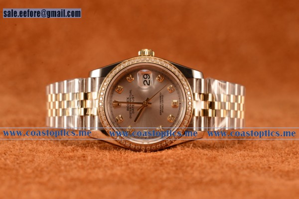 Rolex Datejust 37mm Swiss Eta 2836 Automatic Two Tone With Sliver Dial And Diamond Markers Diamond Bezel