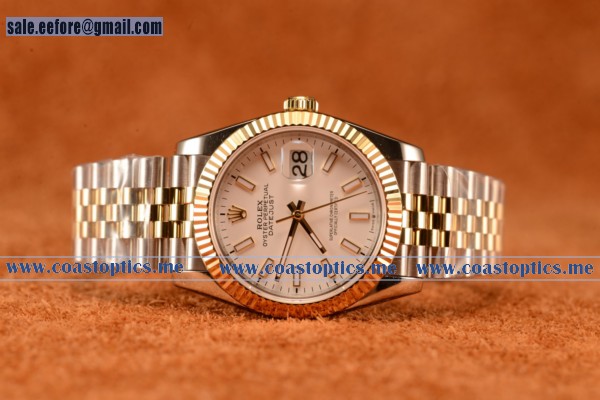 Rolex Datejust 37mm Swiss Eta 2836 Automatic Two Tone With White Dial And Stick Markers