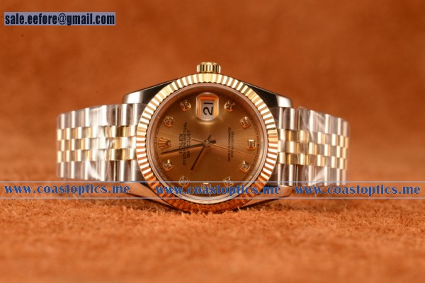 Rolex Datejust 37mm Swiss Eta 2836 Automatic Two Tone With Yg Dial And Diamonds Markers