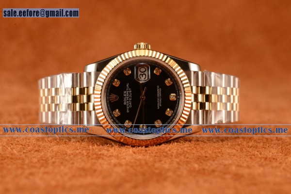 Rolex Datejust 37mm Swiss Eta 2836 Automatic Two Tone With Black Dial And Diamods Markers