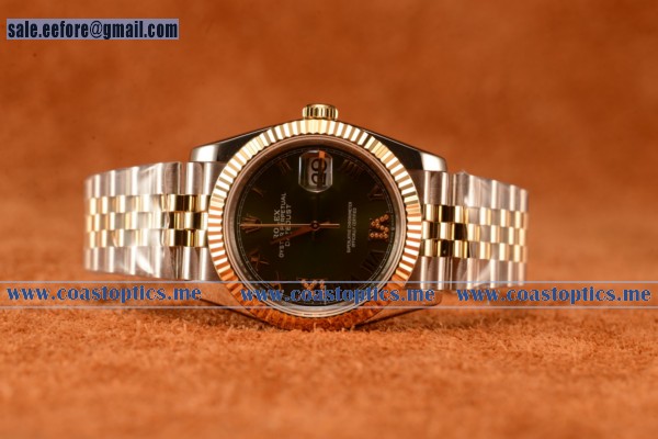 Rolex Datejust 37mm Swiss Eta 2836 Automatic Two Tone With Green Dial And Roman Markers