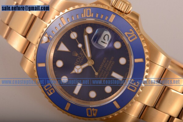 Rolex Perfect Replica Submariner Watch Yellow Gold 116618 blu