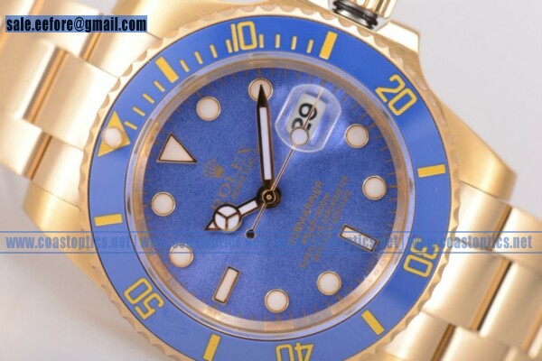Rolex Submariner Replica Watch Yellow Gold 116618 blu