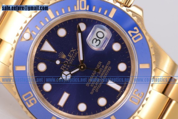 Rolex Best Replica Submariner Watch Yellow Gold 116618 blu (BP)