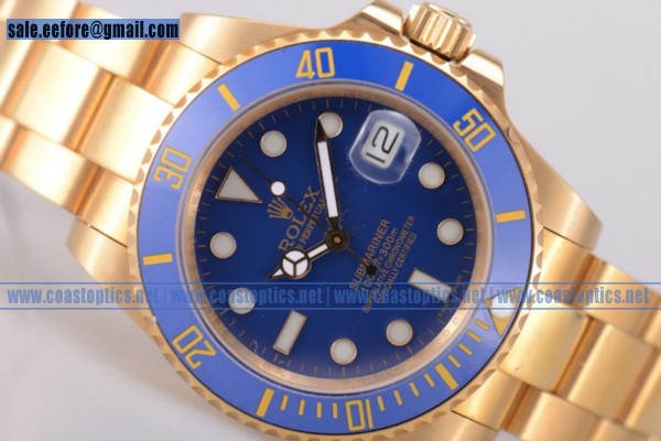 Rolex Replica Submariner Watch Yellow Gold 116618 blu